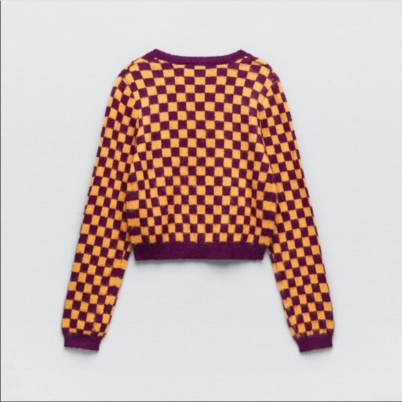 NWT Zara Jewel button plaid knit cardigan jacket, size L. - Picture 3 of 8